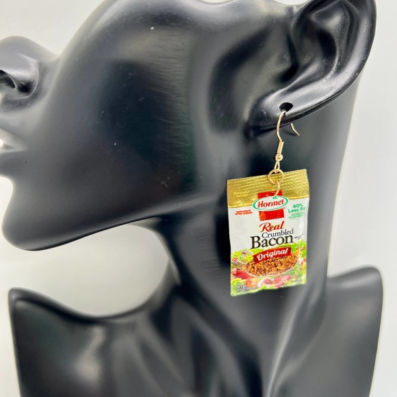 Bacon Earrings - Real Bacon Crumbles - Salad Earrings - Mini Brands Earrings - Picture 6 of 6